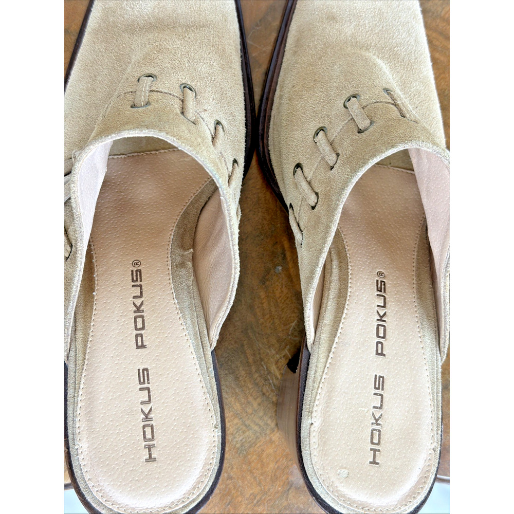 Hokus Pokus Western Bootie Tan Suede Mule Open Back Shoe Ladies Size 9 - Picture 5 of 6